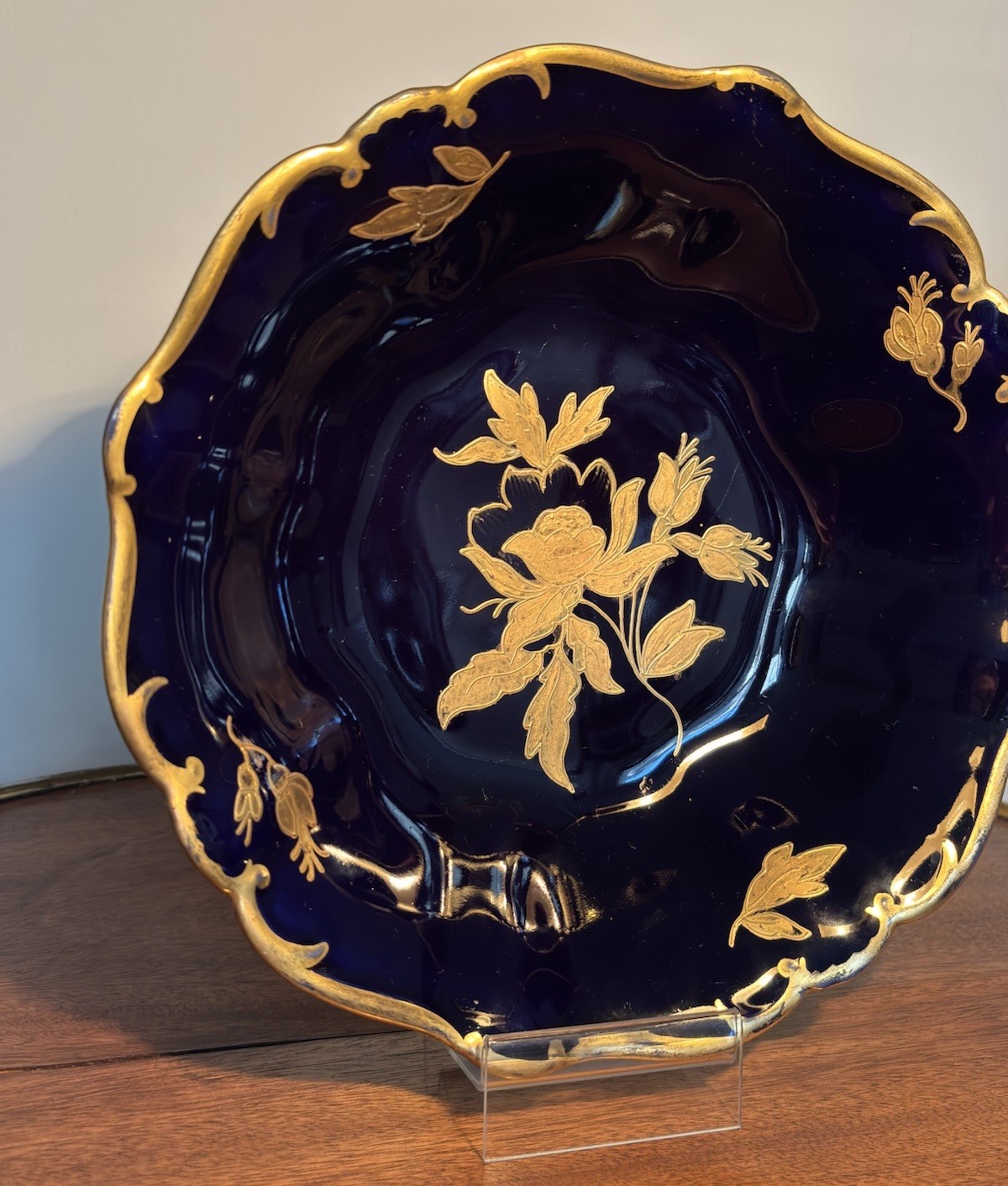 Jlmenau Graf von Henneberg Echt Kobalt Footed Bowl Cobalt Gold Germany 10.25”