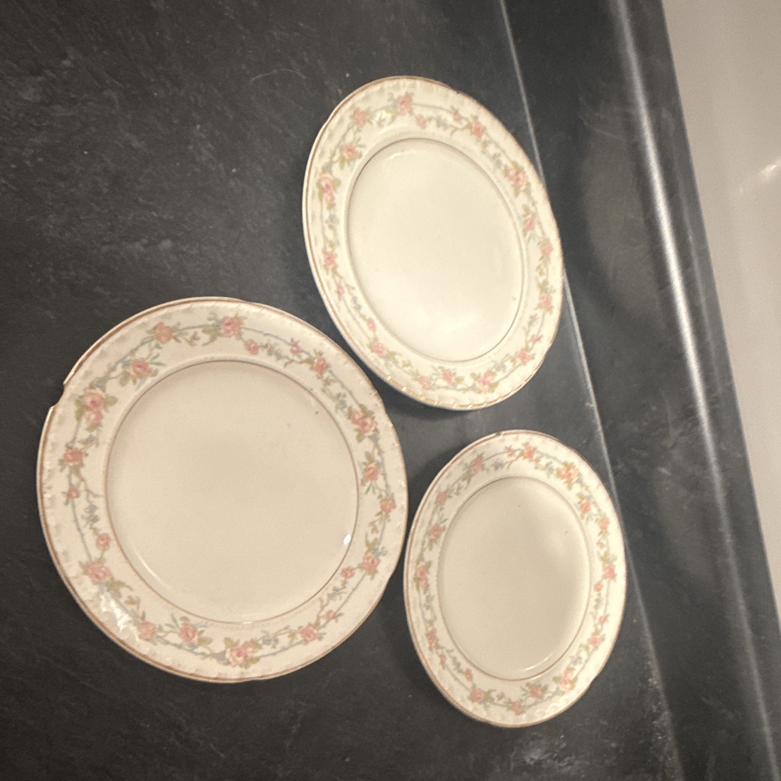 Crooksville China Co. H-P USA Floral White Pink Green Gold partial set
