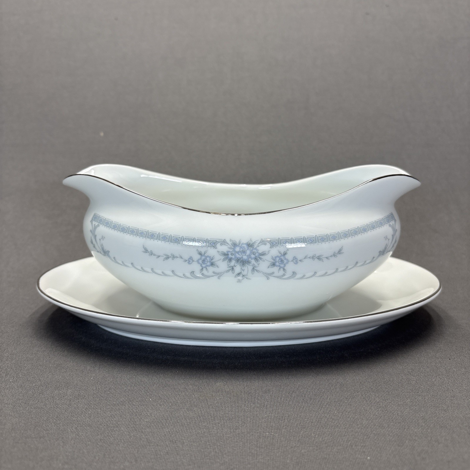 Sheffield Blue Whisper Gravy Boat with Attached Underplate Fine China Floral