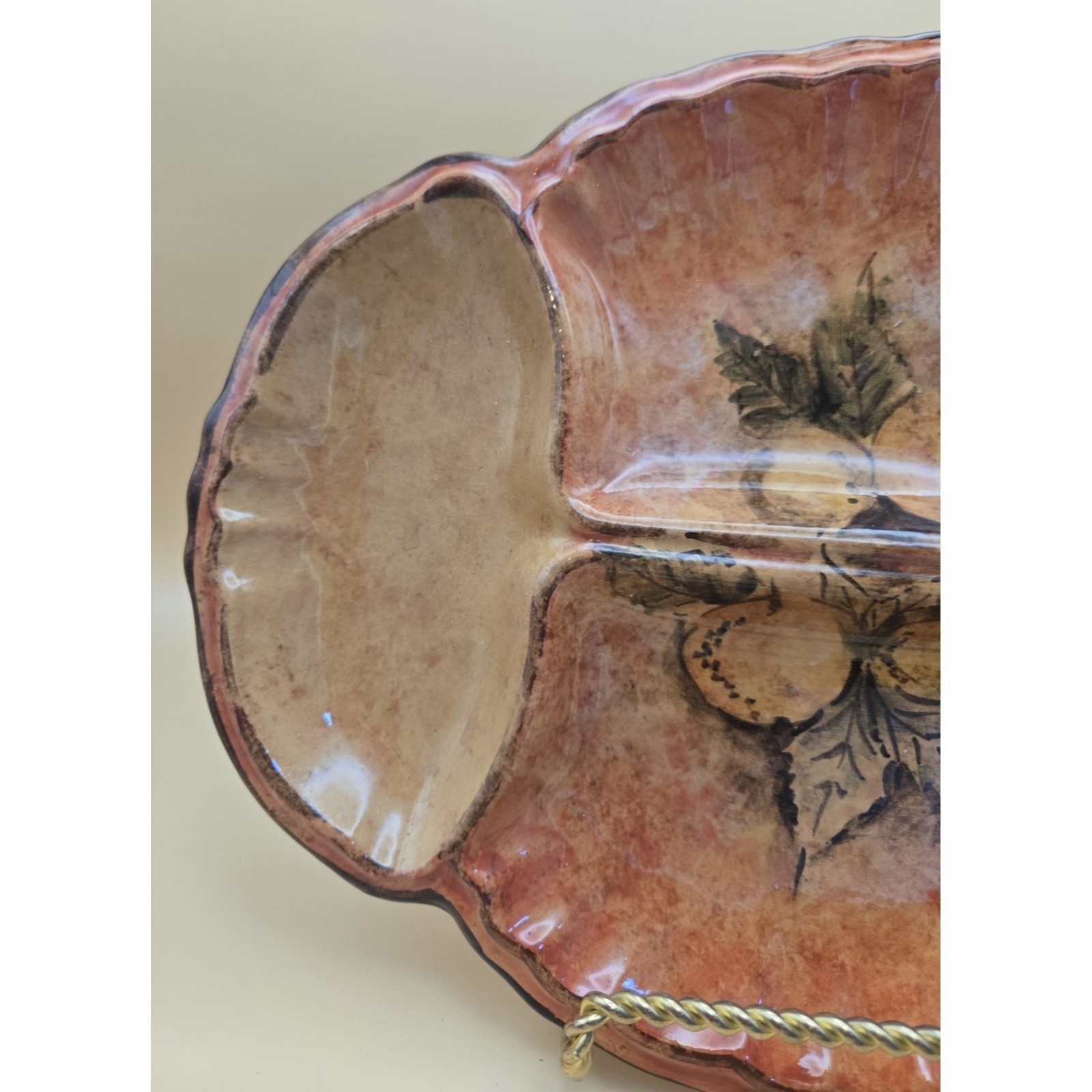 Tuscany Serving Dish, Scalloped Design Fruit And Leaves 13″ Long 9.75″ Wide