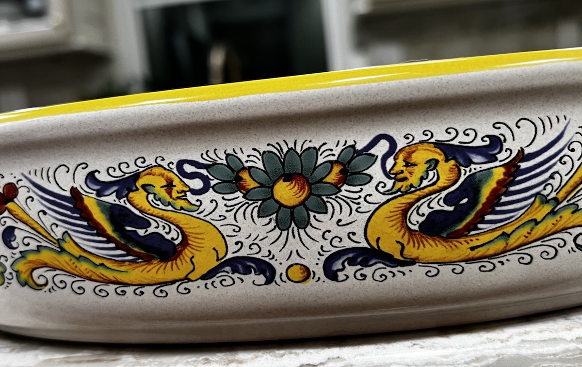 Auth. Ceramic Nova Deruta Pottery Serving Bowl/Baking Dish Raffaellesca Dragon