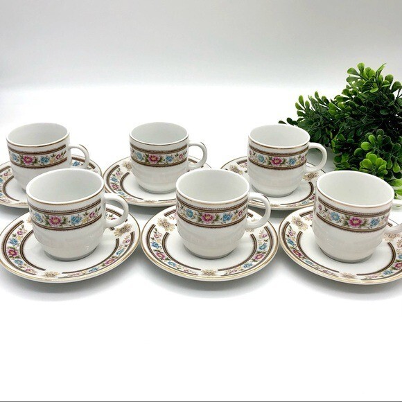 Demitasse Teacups 12 pc Six Sets Fine China Floral Pattern Vintage