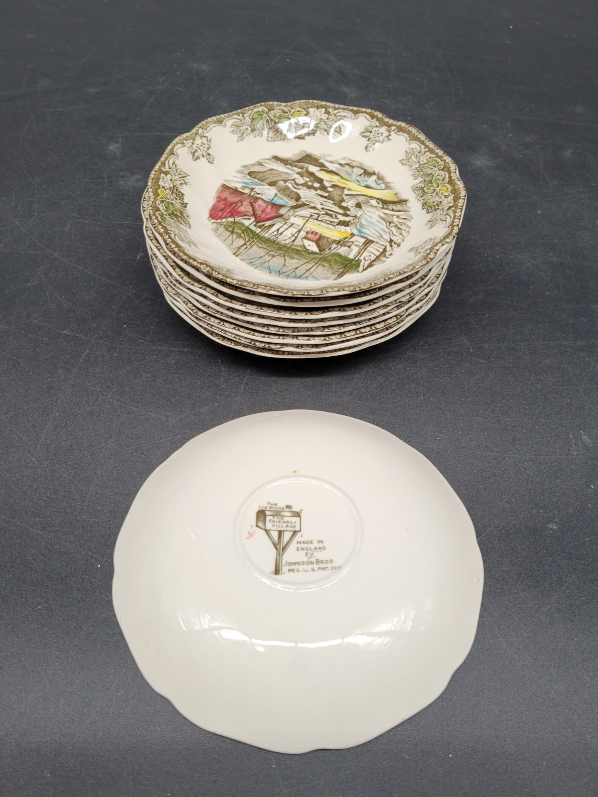 Johnson Bros The Friendly Village “The Ice House” Saucers 5 1/2 Inches England