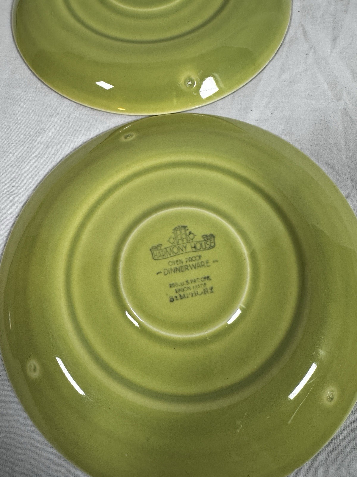 Harmony House Symphony Saucer Plates Set 4 Mid Century Green Blue 6.25”