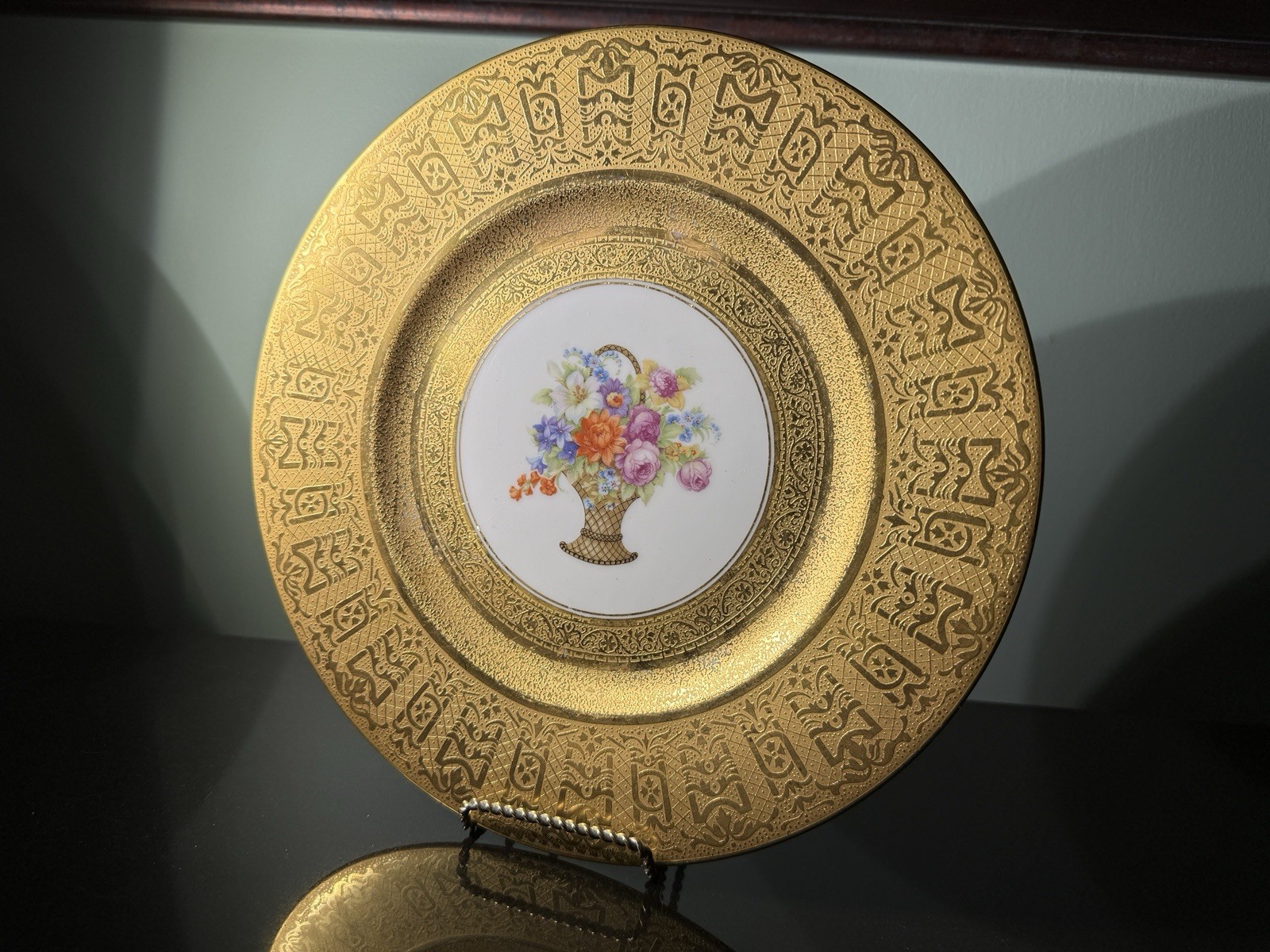 Vtg Gilt Cabinet Plates Set 2 Bavaria & Czechoslovakia Floral Porcelain 11”
