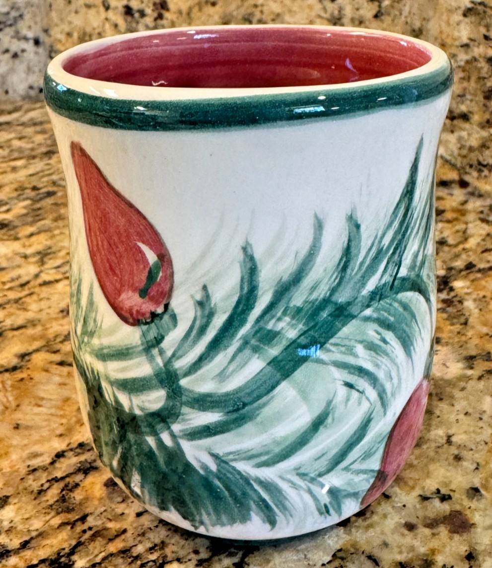 Vintage Hand Painted Gail Pittman Pottery Christmas Lights Mug Signed 1992