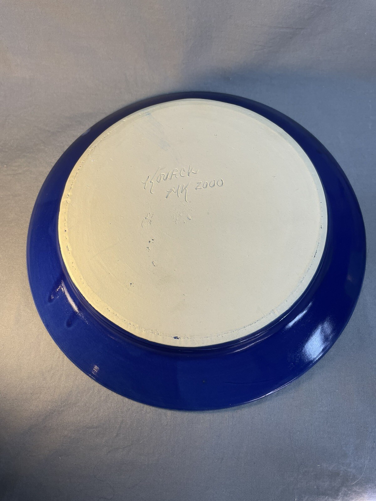 2000 Pottery Plate North Carolina 10” Blues Browns Signed Kovack