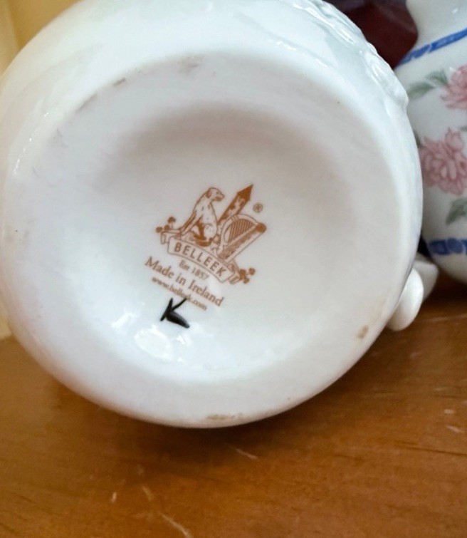 Belleek Rare Embossed floral Mug With Butterfly and Bee