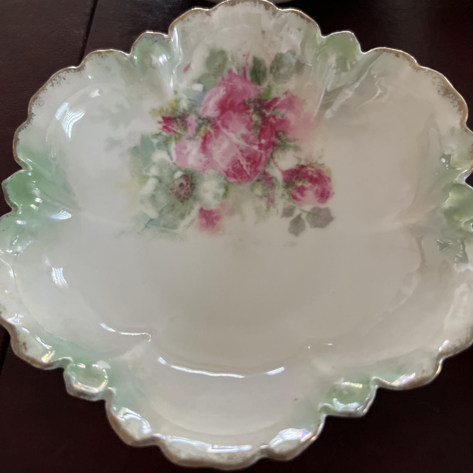 5 R S Prussia Small 5” Hand Painted Bowls Scalloped Red/Pink Roses