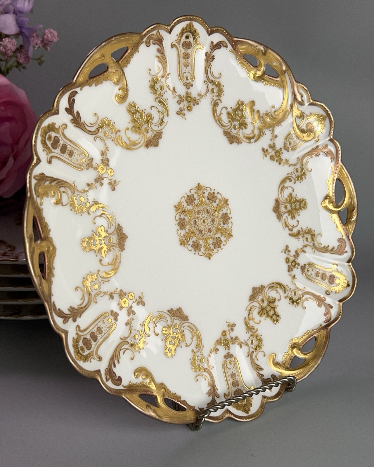 Antique Haviland Co Limoges luncheon plates Rinceaux Blank Raised Gilt 9” France