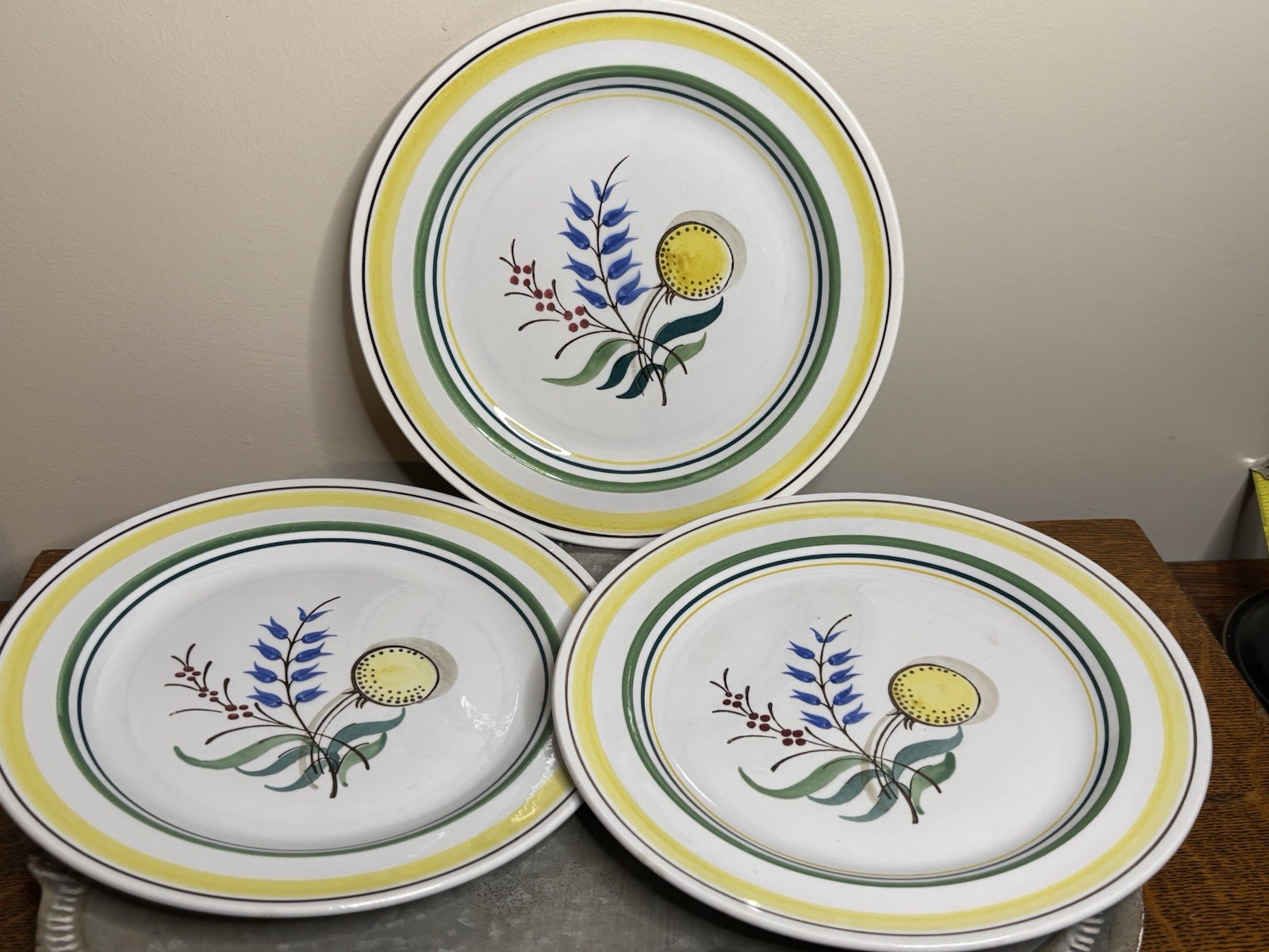 Set Of 3 Arabia Finland Wildflower Plate Hand Painted 9.25″ Vtg Scandinavian
