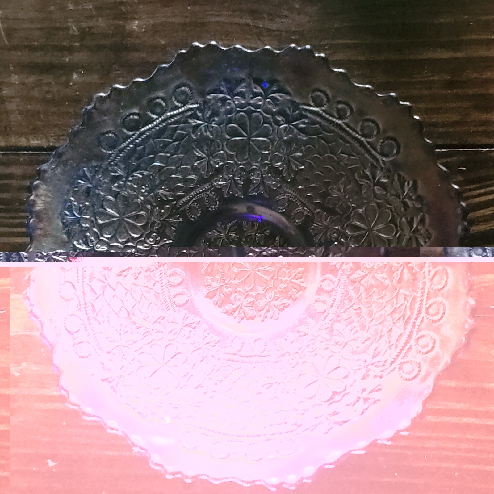 Blue Pressed Glass Grape & Vine Round Plate, Decorative Fruit Pattern