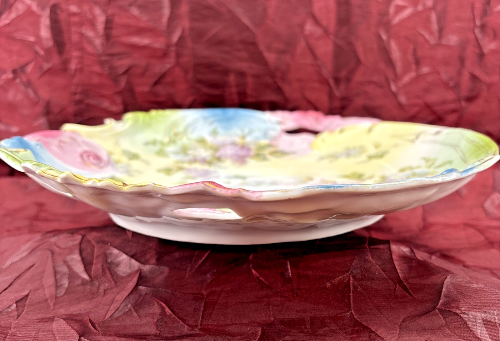 RS Prussia Harvest Mold Porcelain Plate Intricate Cut Outs Swirls Hand Painted