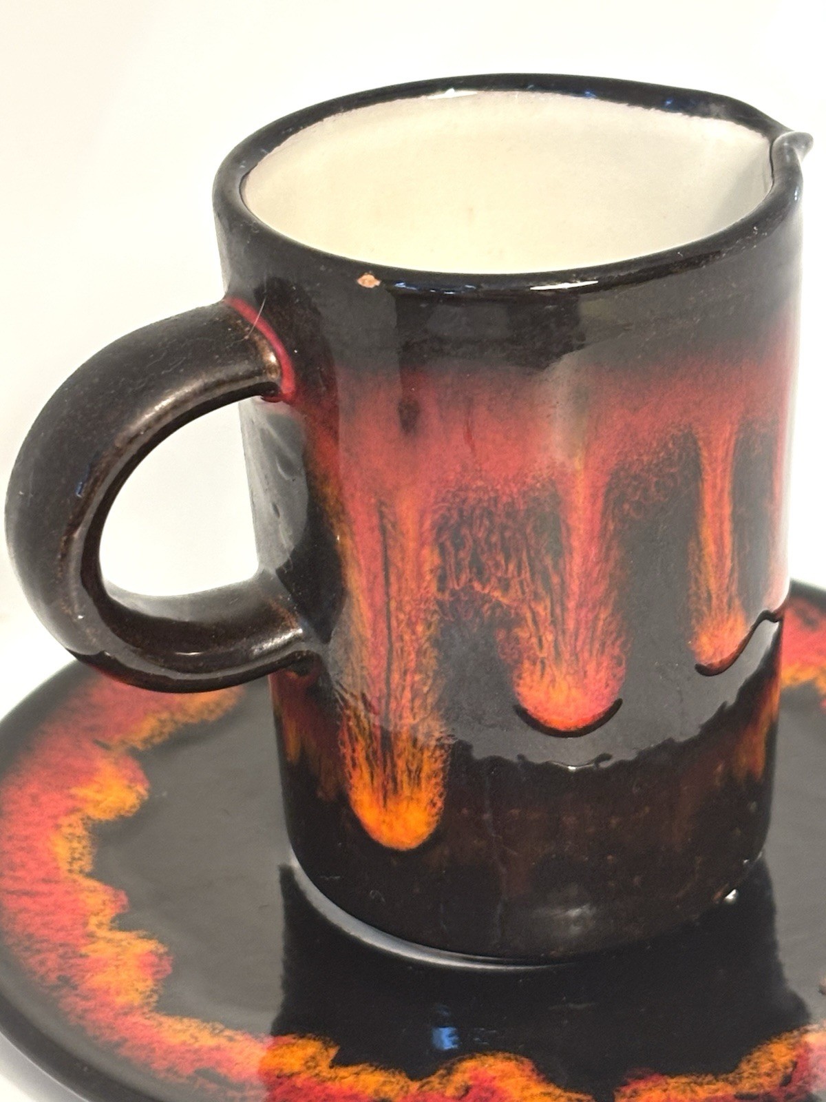 Vintage 1970’s Burkart Kreuzlingen Fat Lava Drip Glaze Creamer And Saucer Set