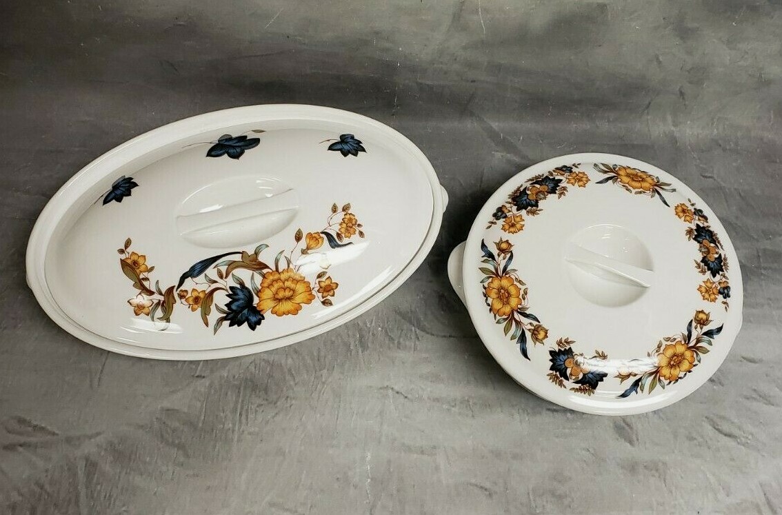 2pc Georg Jensen Tampico Small Round & Oval Covered Baking Dish Casserole France