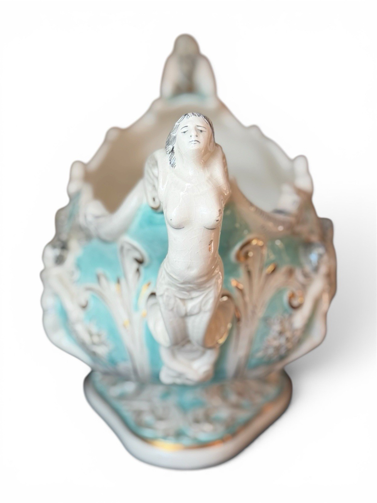 Very Rare Ardalt Capodimonte Mermaid Cherub Italian Porcelain Centerpiece Bowl
