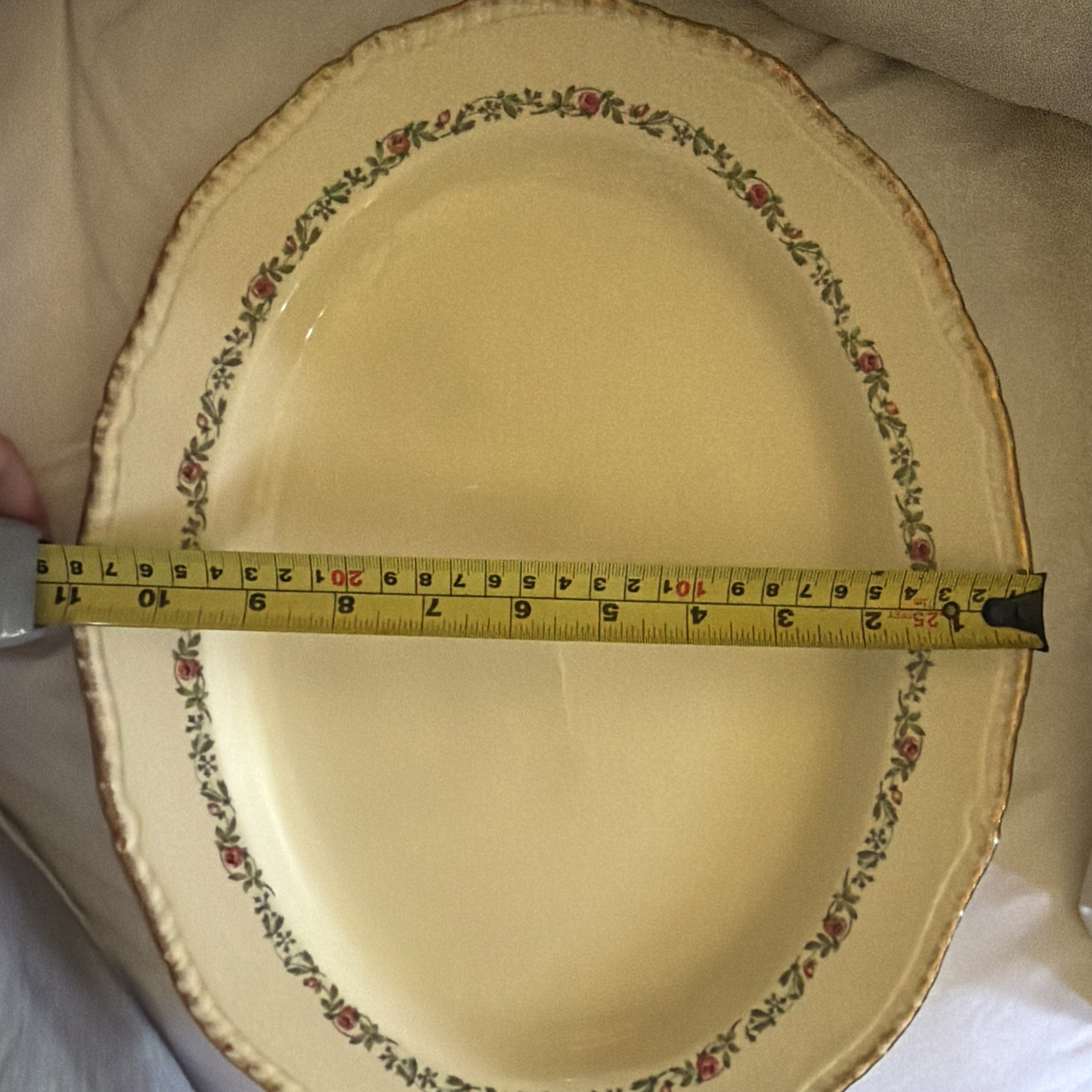 Antique Ridgways England 302 Pink Roses & Blue Flowers on Cream Floral Garland