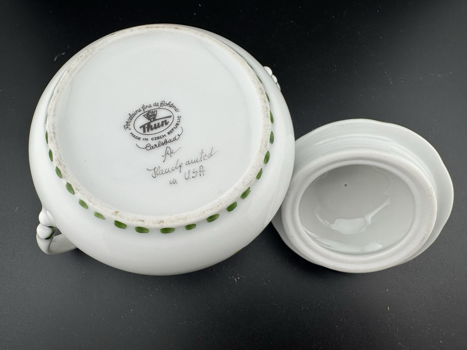 Thun Czech Porcelain Basket Weave Tea Set Hand Painted Bees Flowers And Fruit