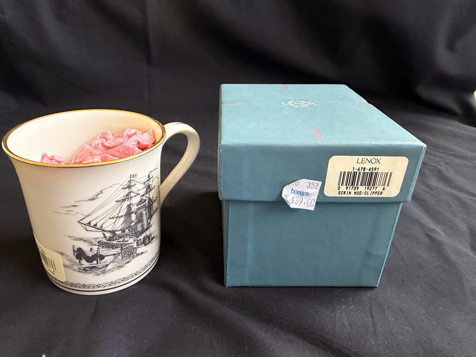 Lenox scrimshaw Mugs. 2 Frigate, 2 Clipper NEW in Original Box