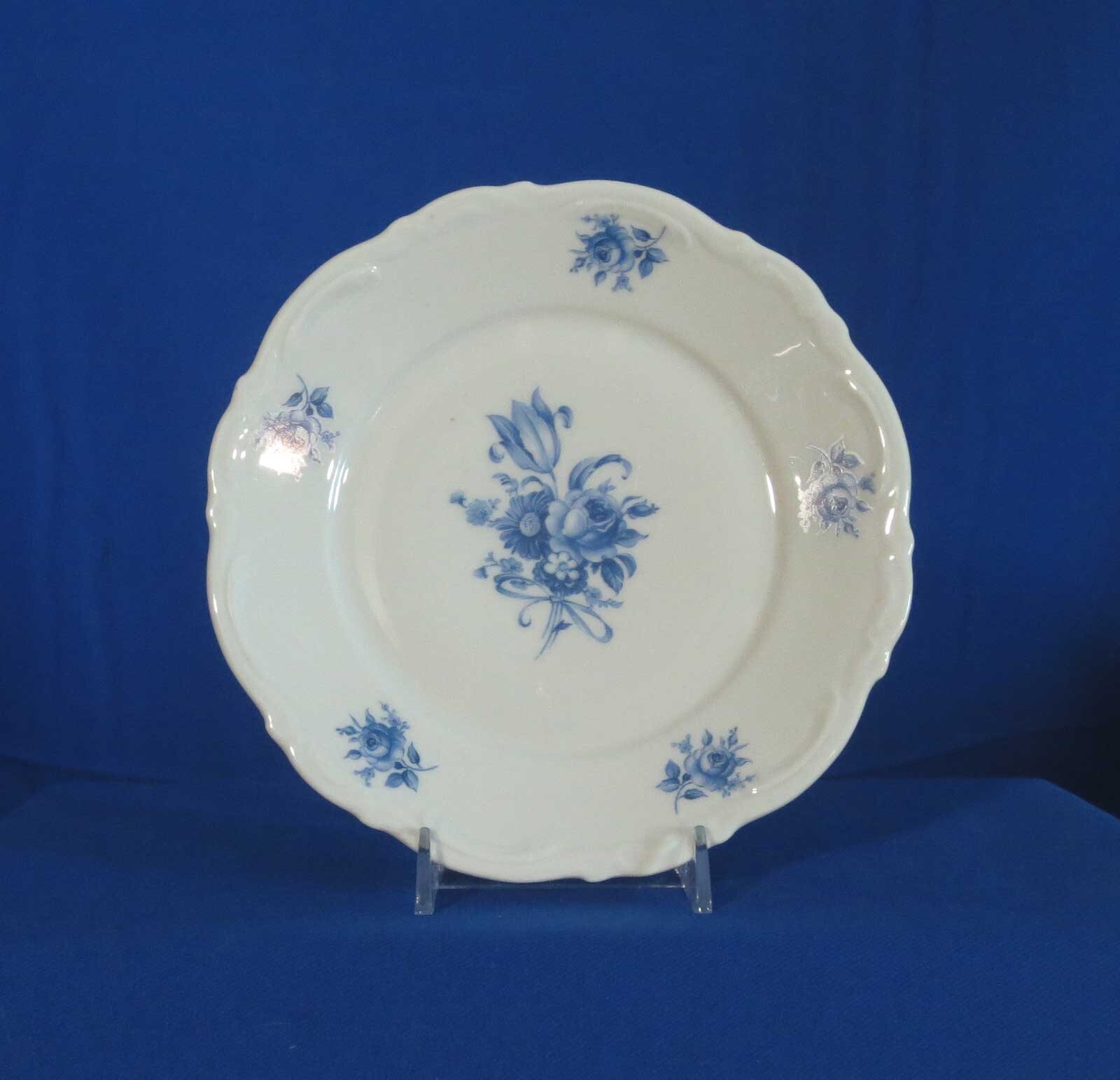 Mitterteich Meissen Blue Bread and Butter Plate Floral Bouquet Scalloped Germany