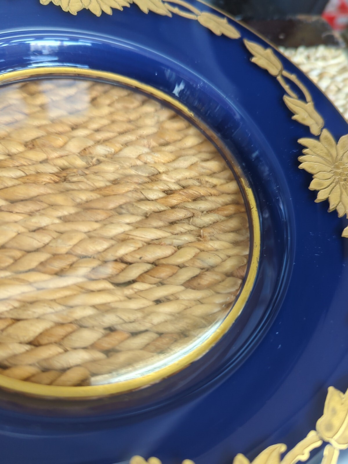 Antique Bohemian Gold Gilt Enameled Colbalt Cased Glass Plates Set 5 Hand Paint