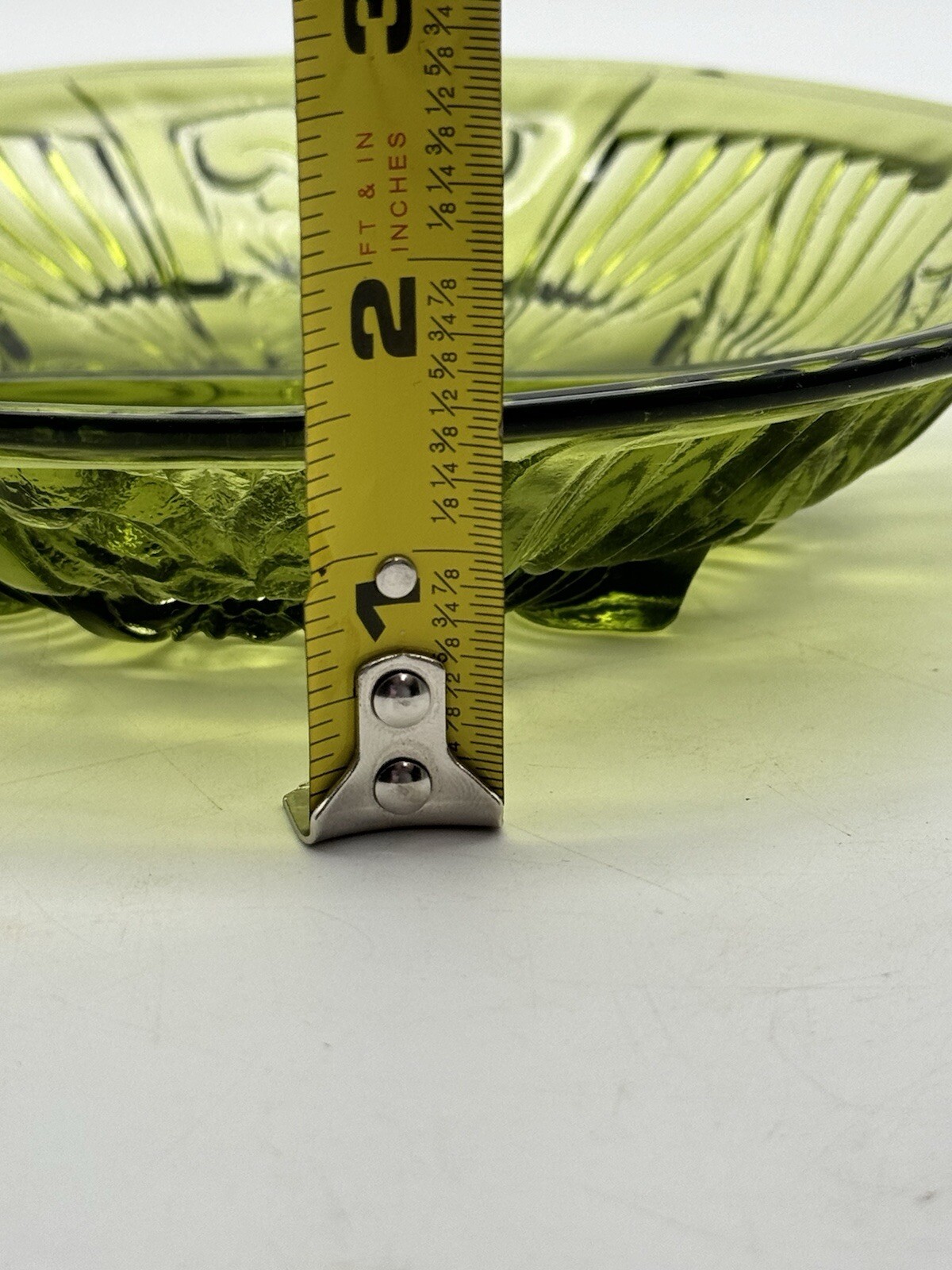 Indiana Glass Co Green Killarney Divided Relish Dish Bowl w/ Open Handle Vintage