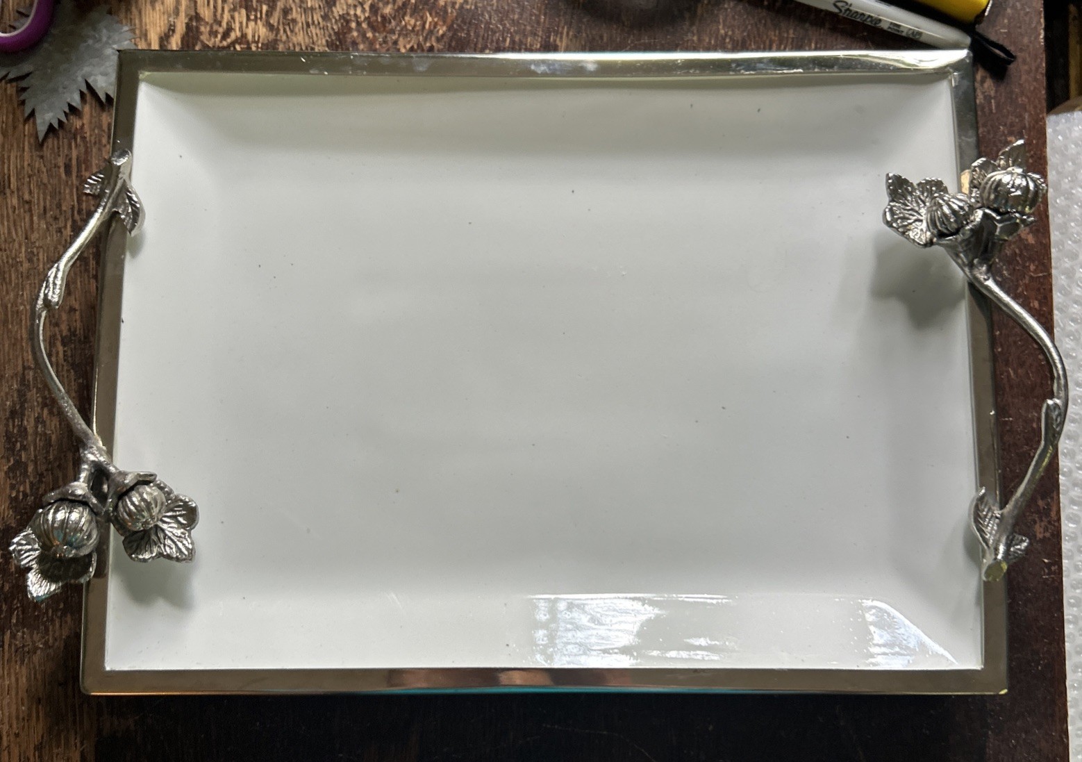 Williams Sonoma Autumn Vine rectangular serving platter w/ pewter handles