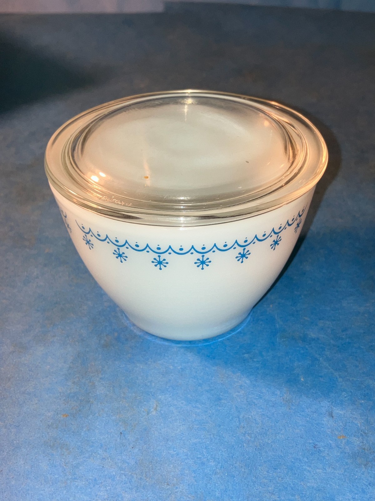Pyrex Sugar Bowl and Creamer Set Snowflake Blue, with Lid and Box