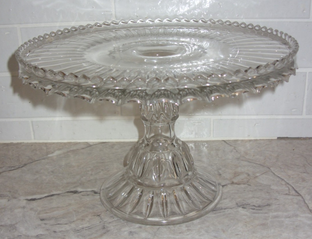 Vintage Clear Glass Bryce McKee US Glass Saw Tooth Edge Round 10″ Cake Stand HTF