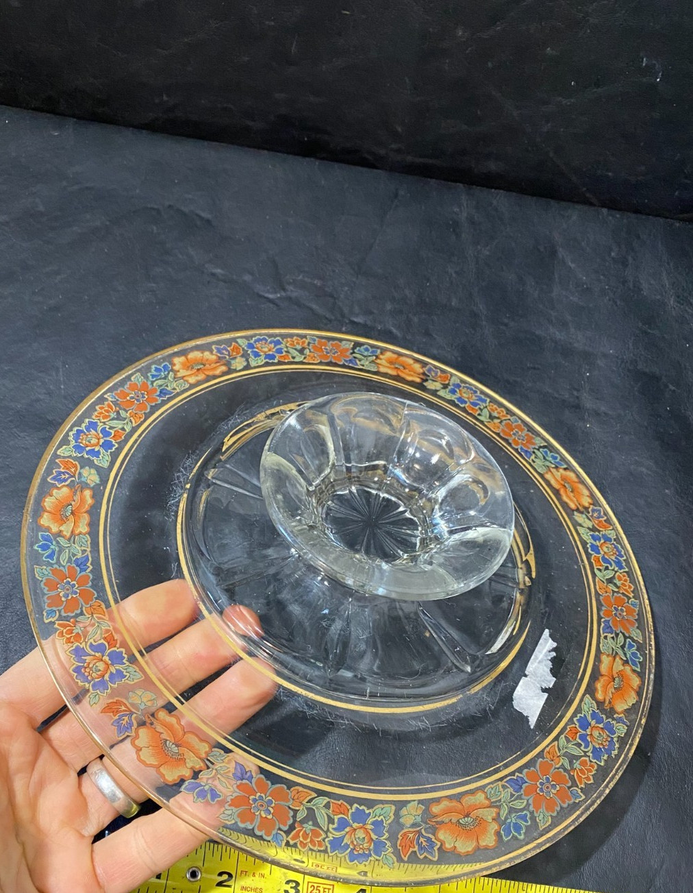 1940s serving bowl & cake plate floral pattern gold trim