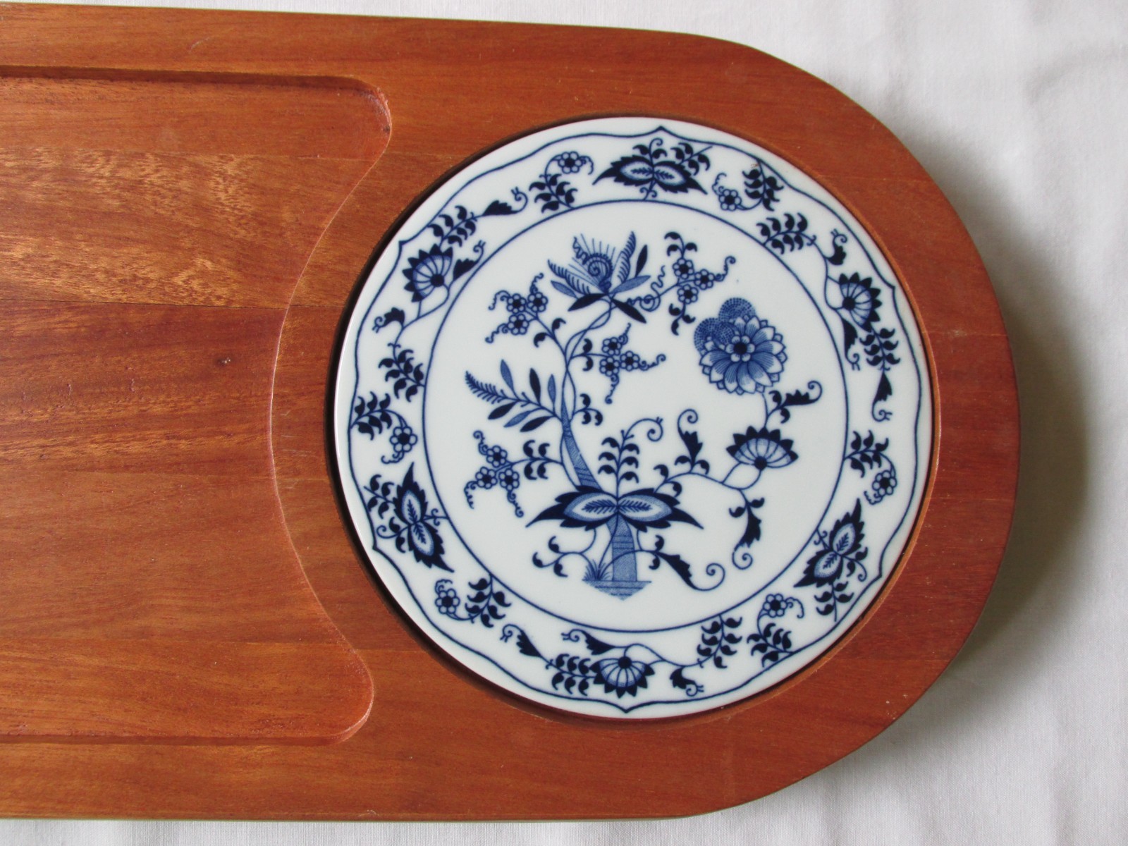 Vtg Ftd Dolphin Gourmet BLUE DANUBE Porcelain on Wood Charcuterie Tray 19 1/4″