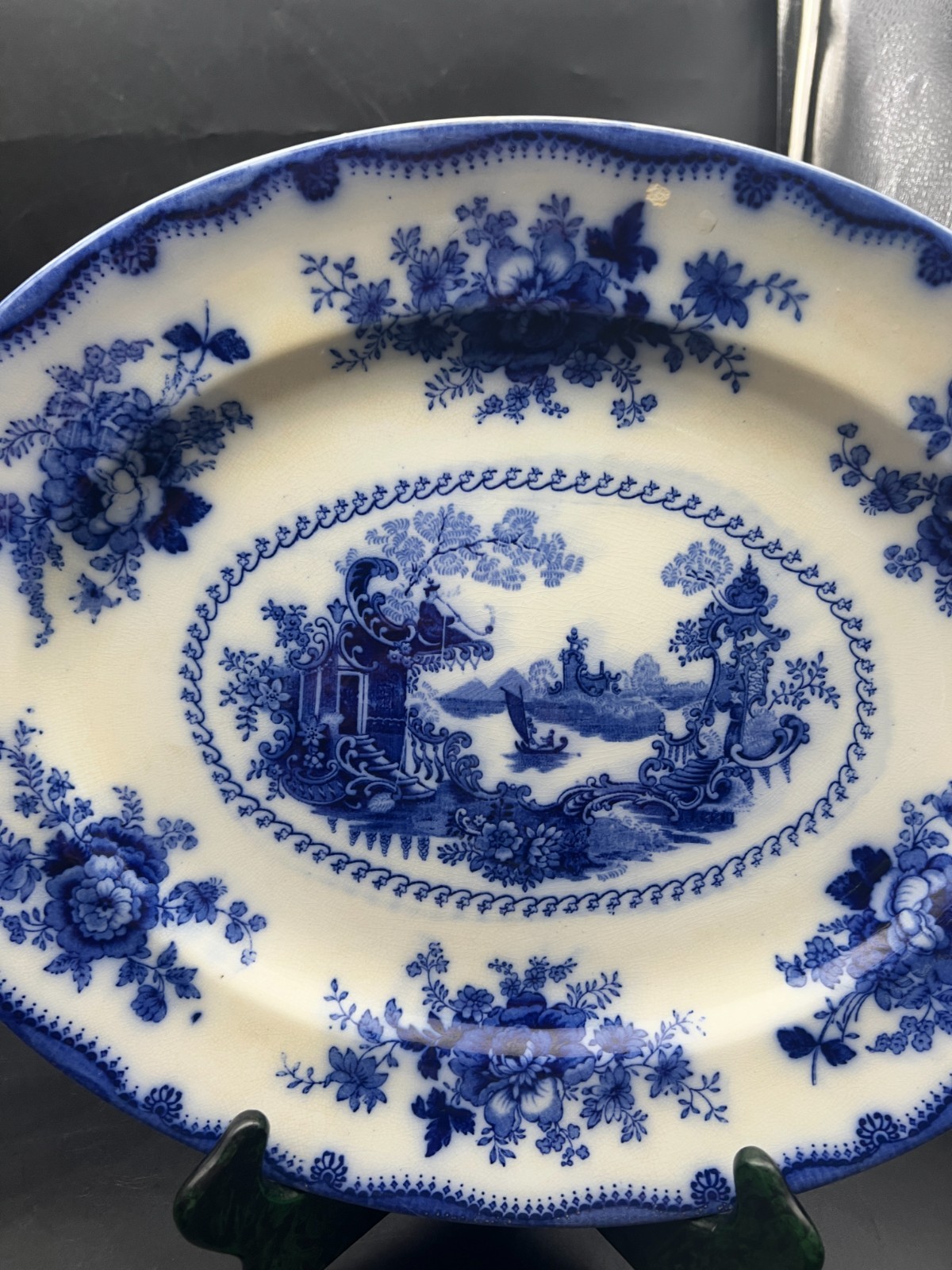 Flow Blue Nankin Oval Platter 15 7/8″ Pearl Pottery-1900’s