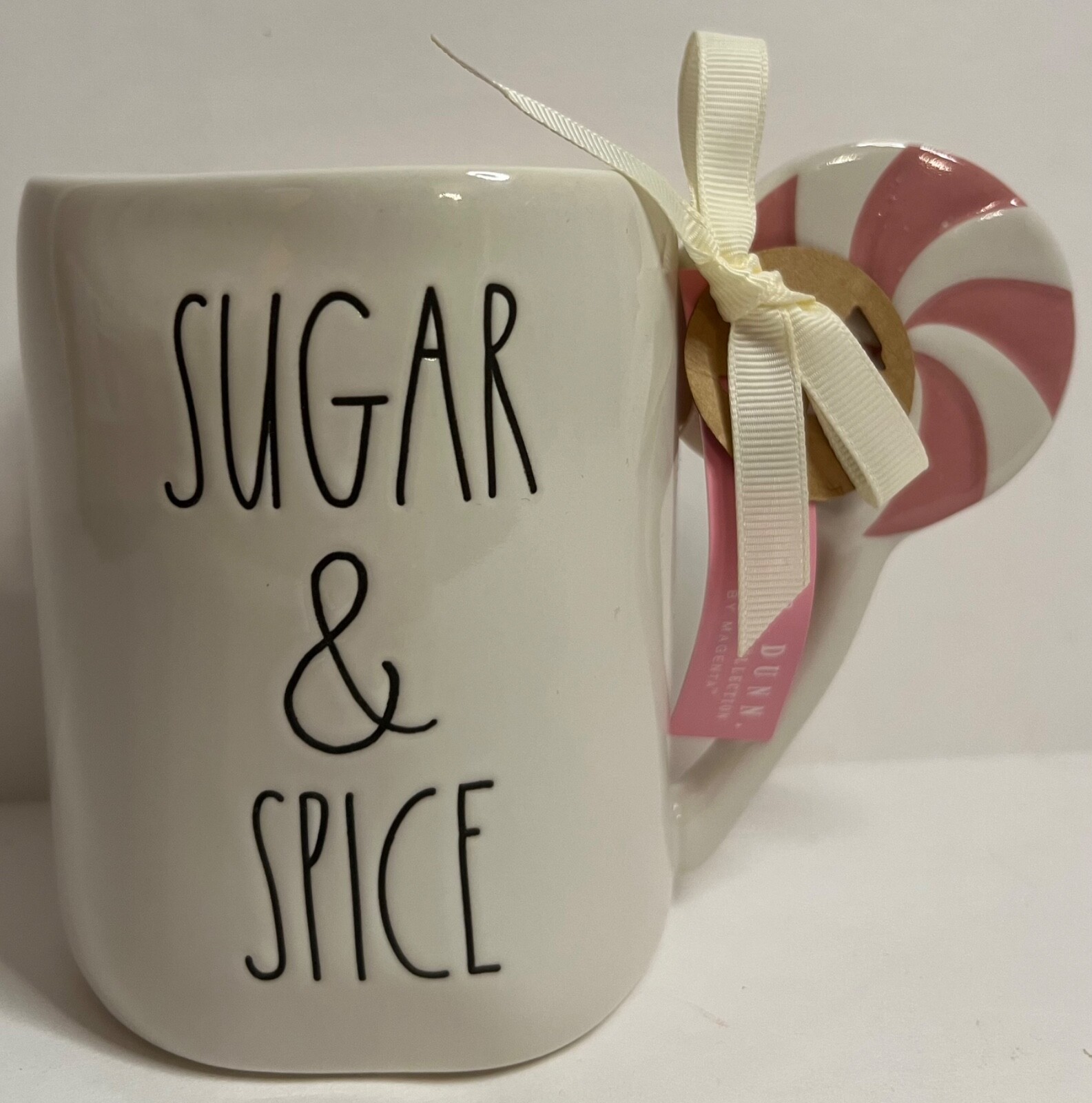 Rae Dunn SUGAR & SPICE Pink Candy 3D Handle Christmas Holiday Coffee Mug! NEW!