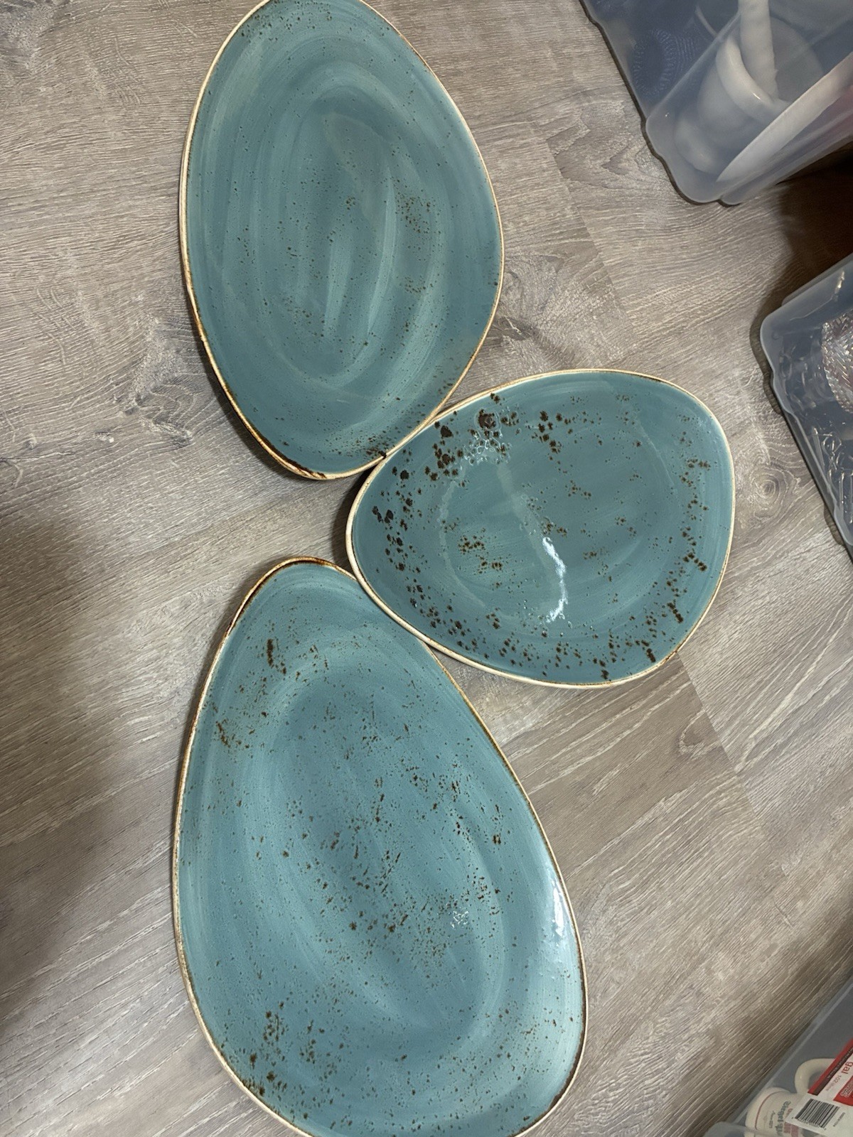 Steelite Blue Dapple Oval Serving Platters Set of 3 England Restaurant China
