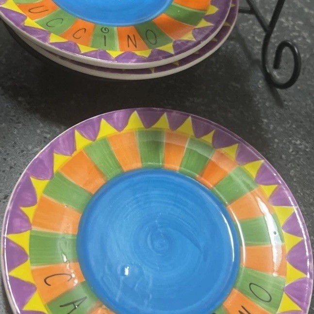 Certified International Ceramic Geometric Multicolor Cup & Saucer Set with Stand