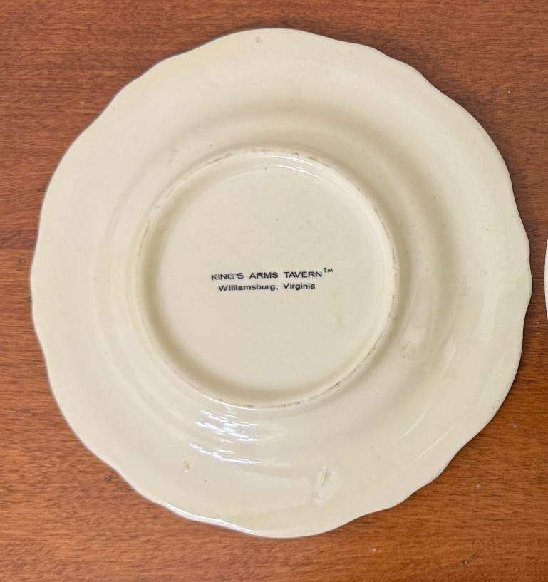 (2) Williamsburg Dessert Bread Plates King’s Arms Tavern & Christiana Campbell’s