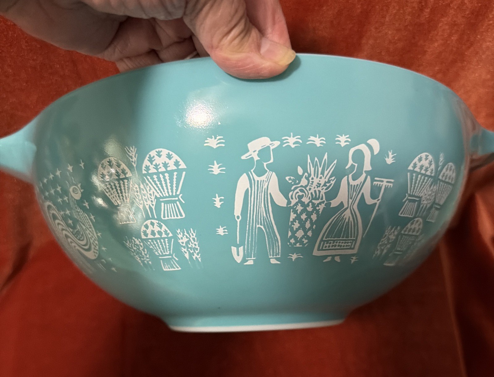 VTG PYREX Bowl, Amish Butterprint #444, 4 Qt Cinderella, Turqu Blue, Mint Cond.