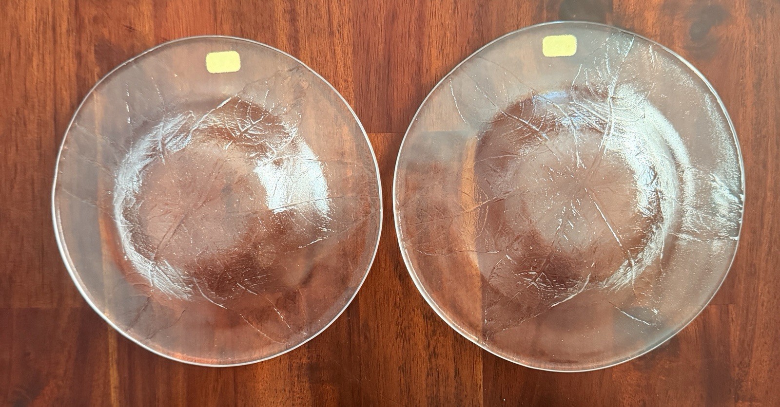 MINT Vtg KOSTA Sweden PARTY Leaf Grapefruit Bowls Set of 2 EUC Silver Stickers