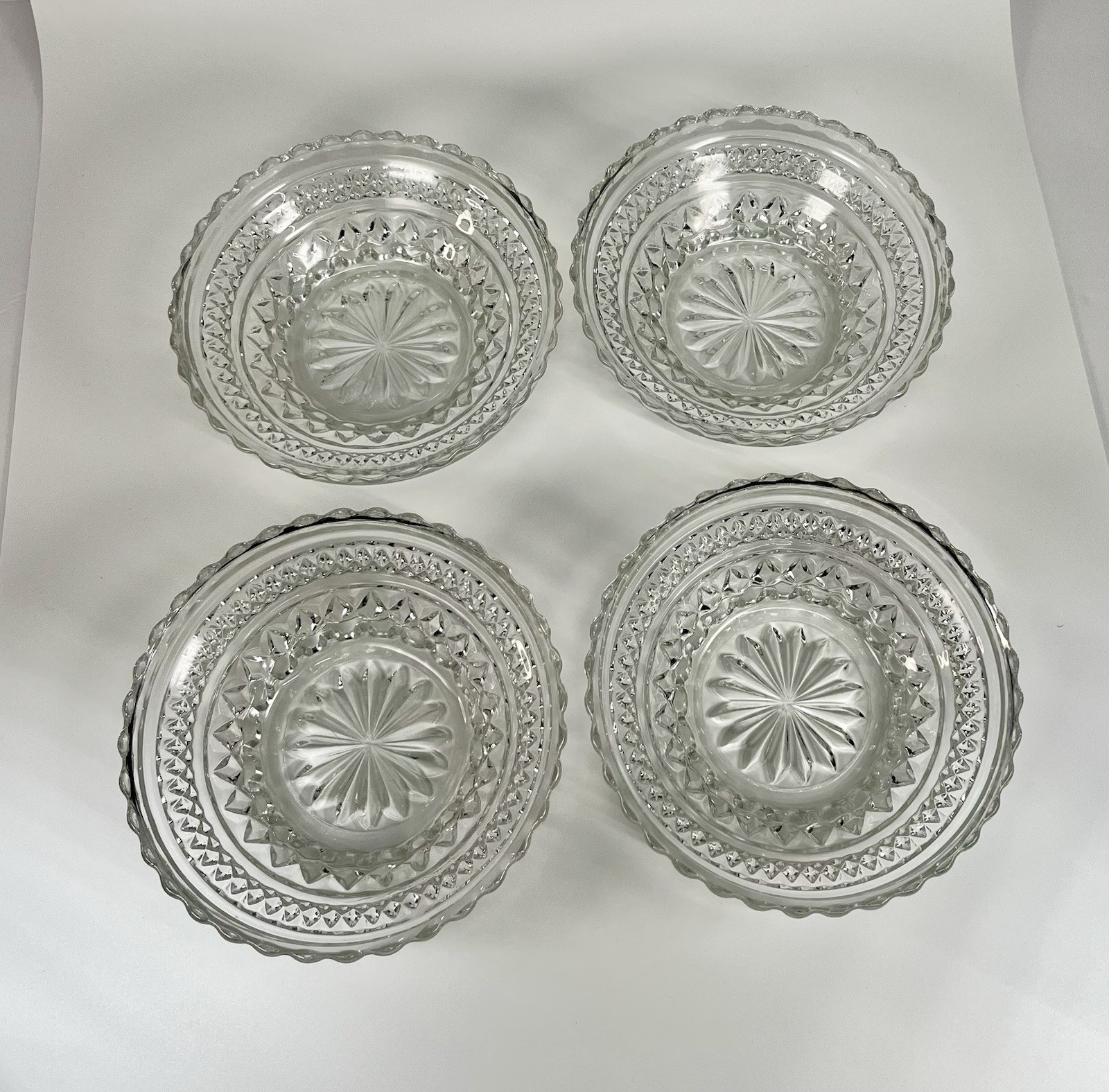 Set Of 4 Vtg Anchor Hocking Wexford Diamond Clear Glass Berry Dessert Bowls Box