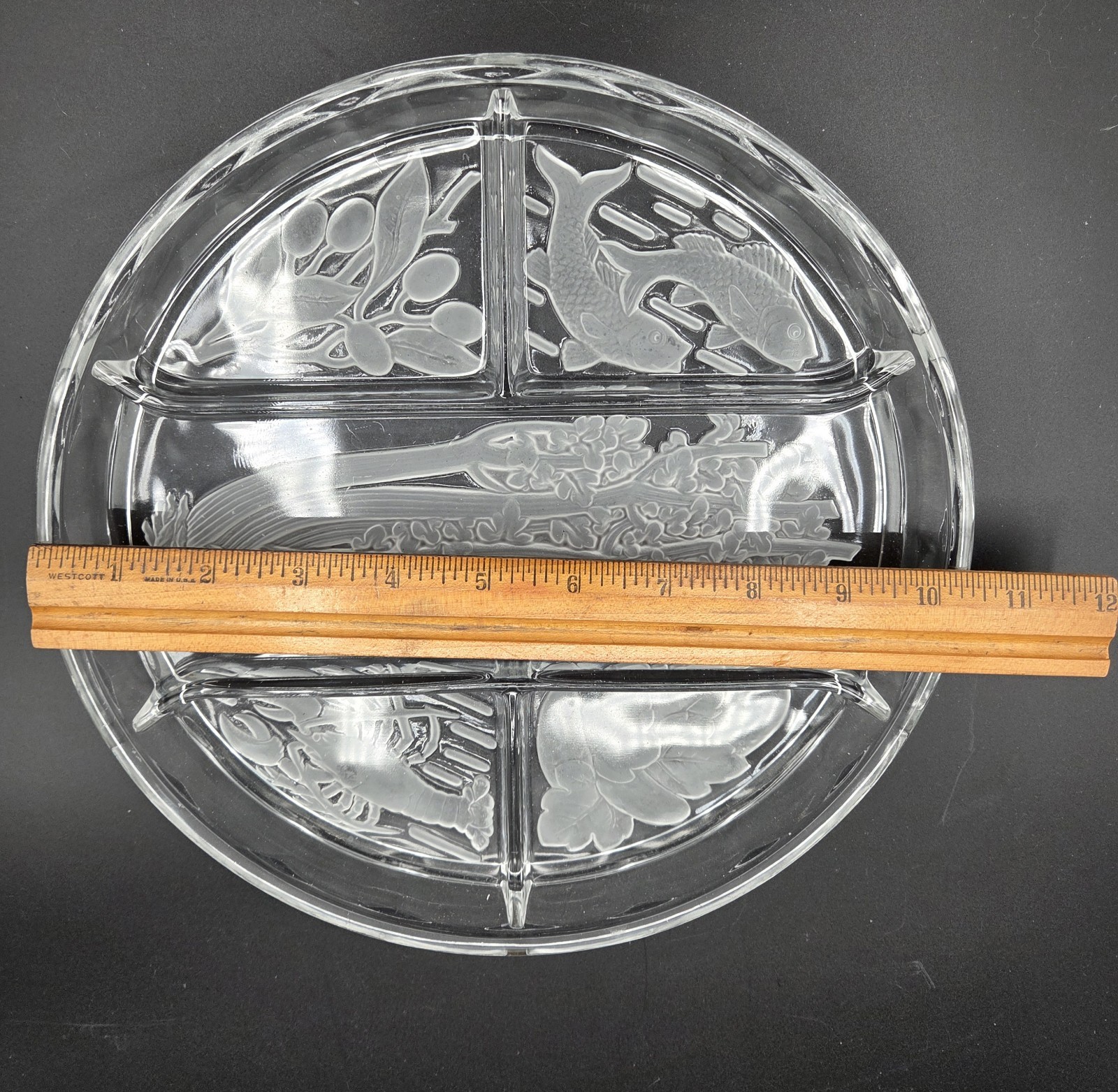Vintage Indiana Glass Frosted 5 Part Divided Relish Tray Celery Fish Lobster