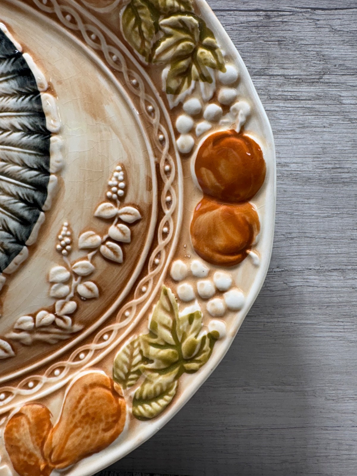 Vintage Sakakibara MCM Turkey Platter Oval Ceramic Embossed Hand Painted Japan
