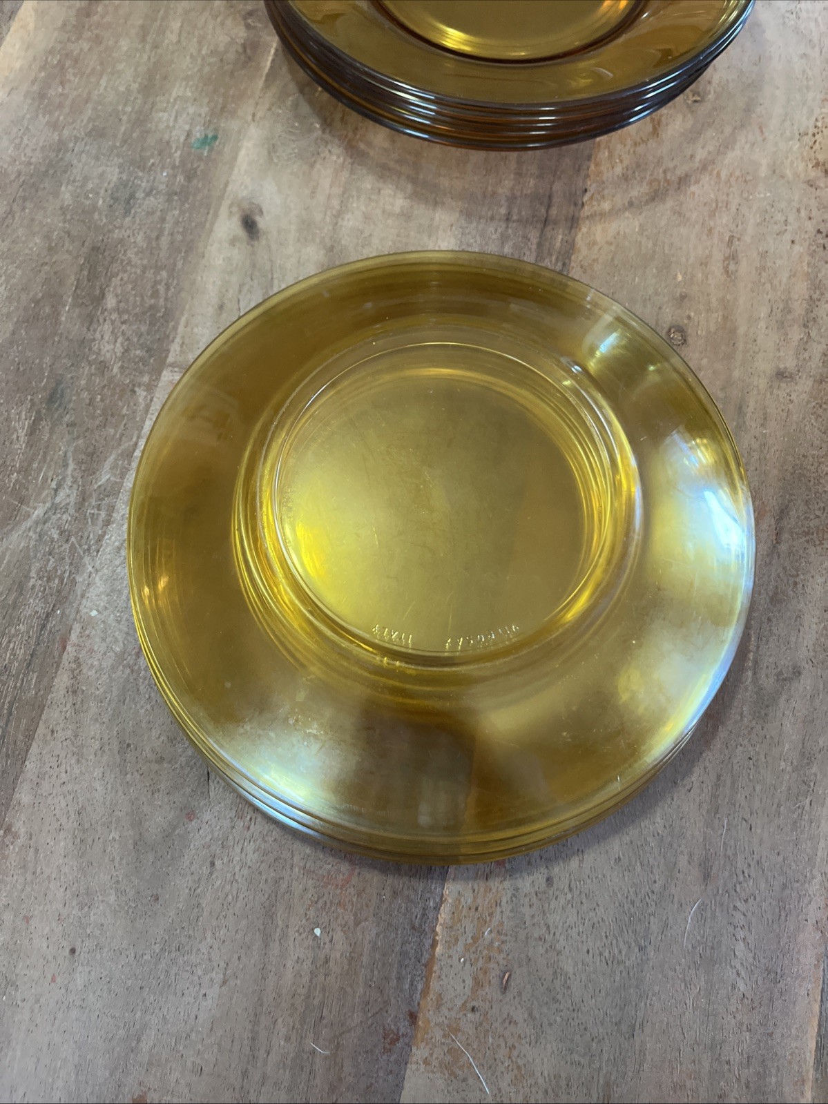 Vintage 1970’s Vitrosax Italy Amber Glass 7.25” Dinner Plates Set of 10