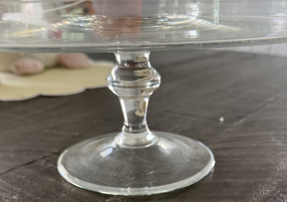 Etched Glass Cake Pedestal Stand & Lid 10-3/8″ cake stand inner diameter