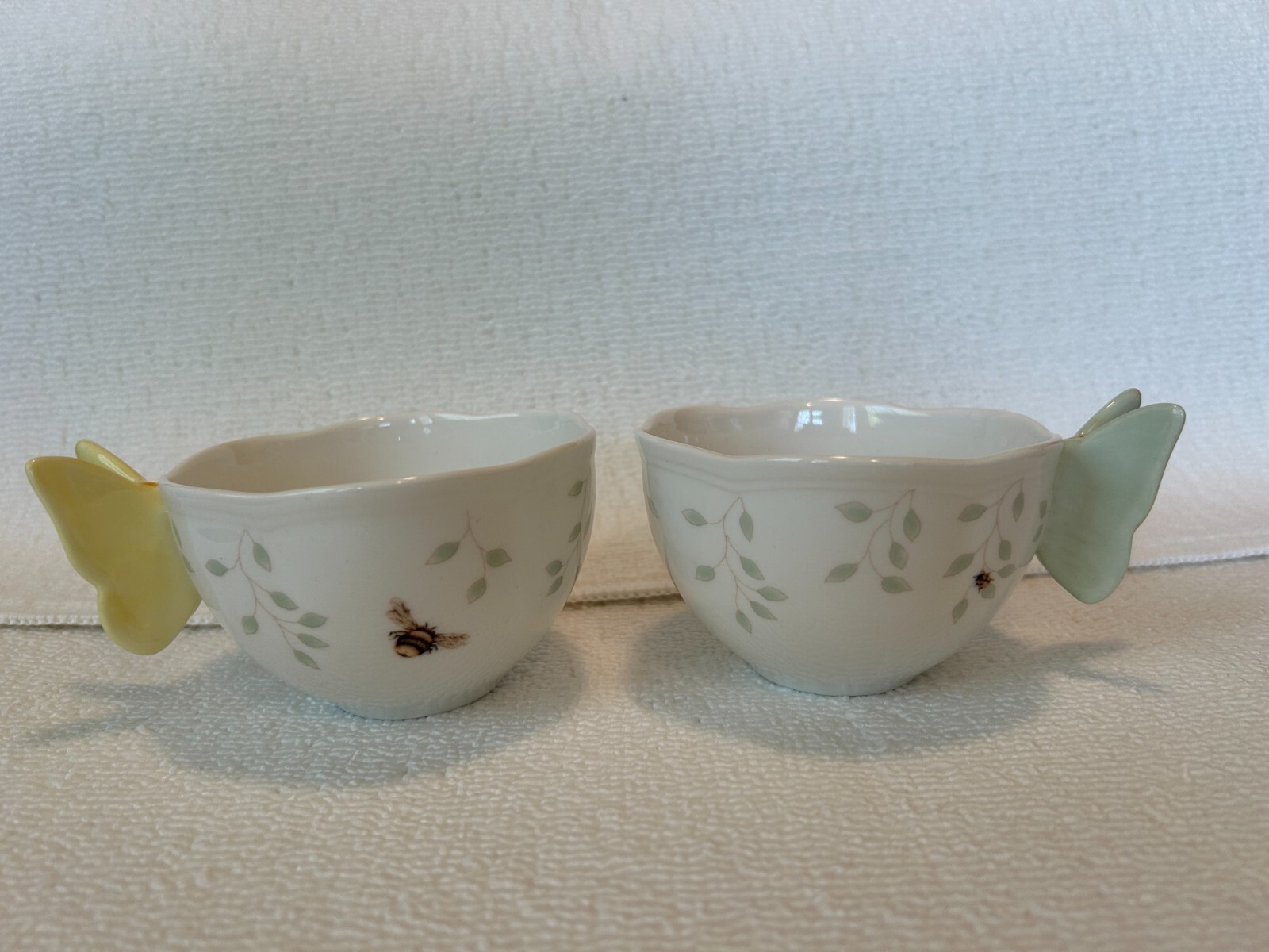(2) Lenox Teacup Butterfly Meadow Handle Coffee Cup Mug w/ a Bumble Bee