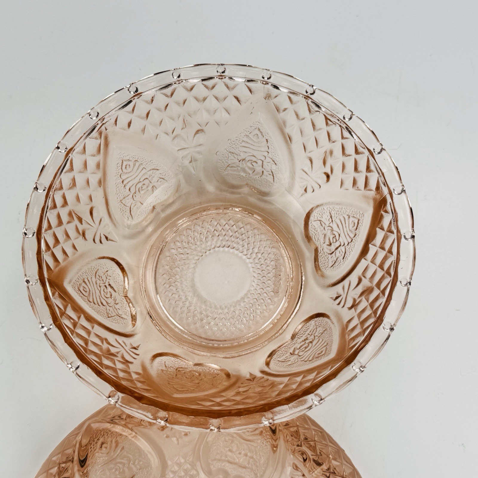 Vintage Covered Candy Dish Clear Pressed Glass Hearts and Roses
