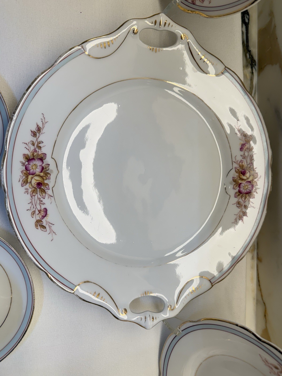 Antique KPM Waldenburg German Porcelain Coffee Tea Set 25pc Branch Handle Rose