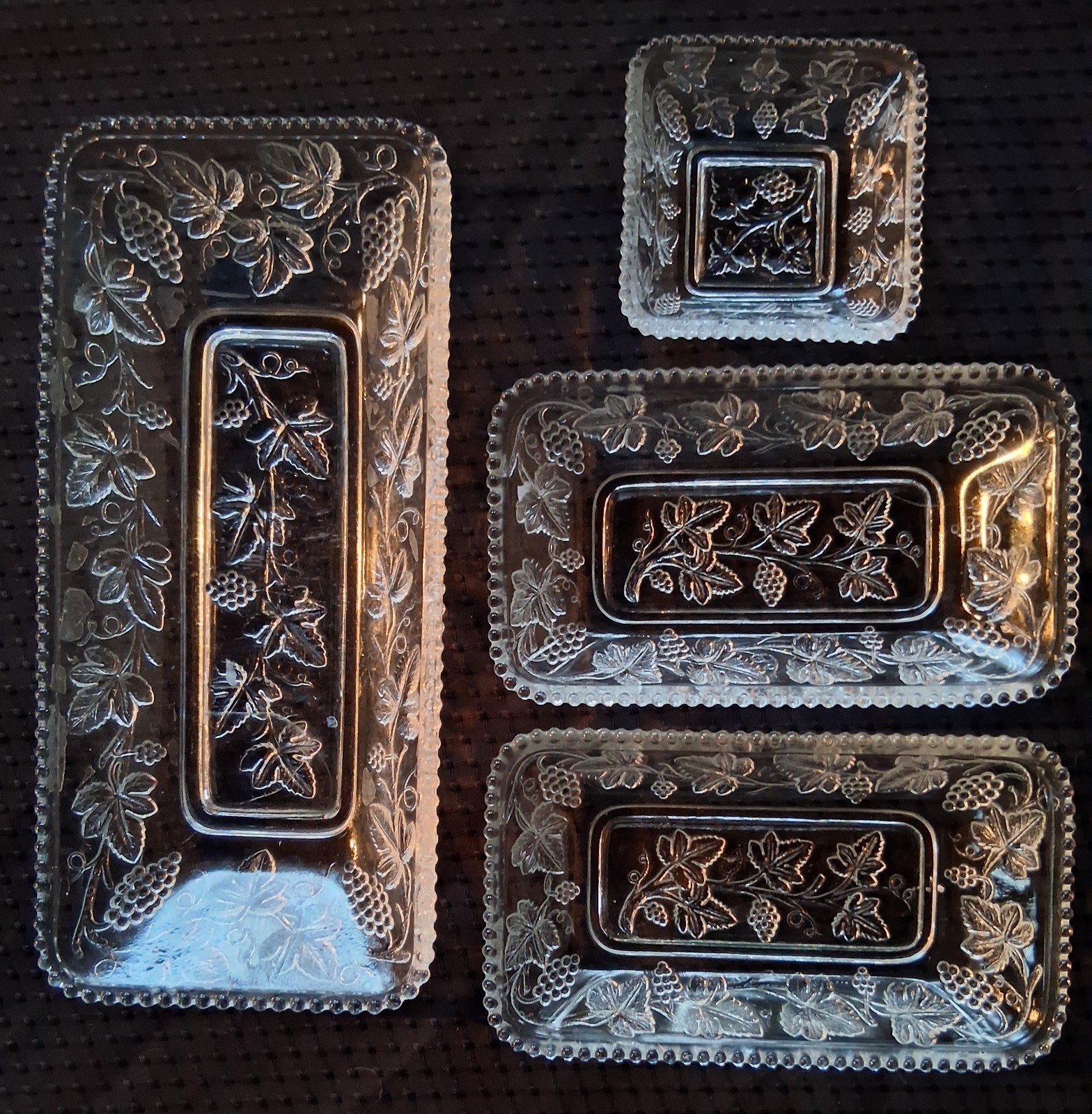 EAPG Lot of 4 US Glass Dishes #15059 “California” 1899 Beaded Grape Pattern