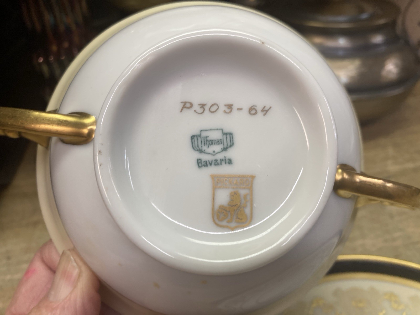 Thomas Bavaria / Pickard China Black And Gold Bullion Soup Cup With Saucer
