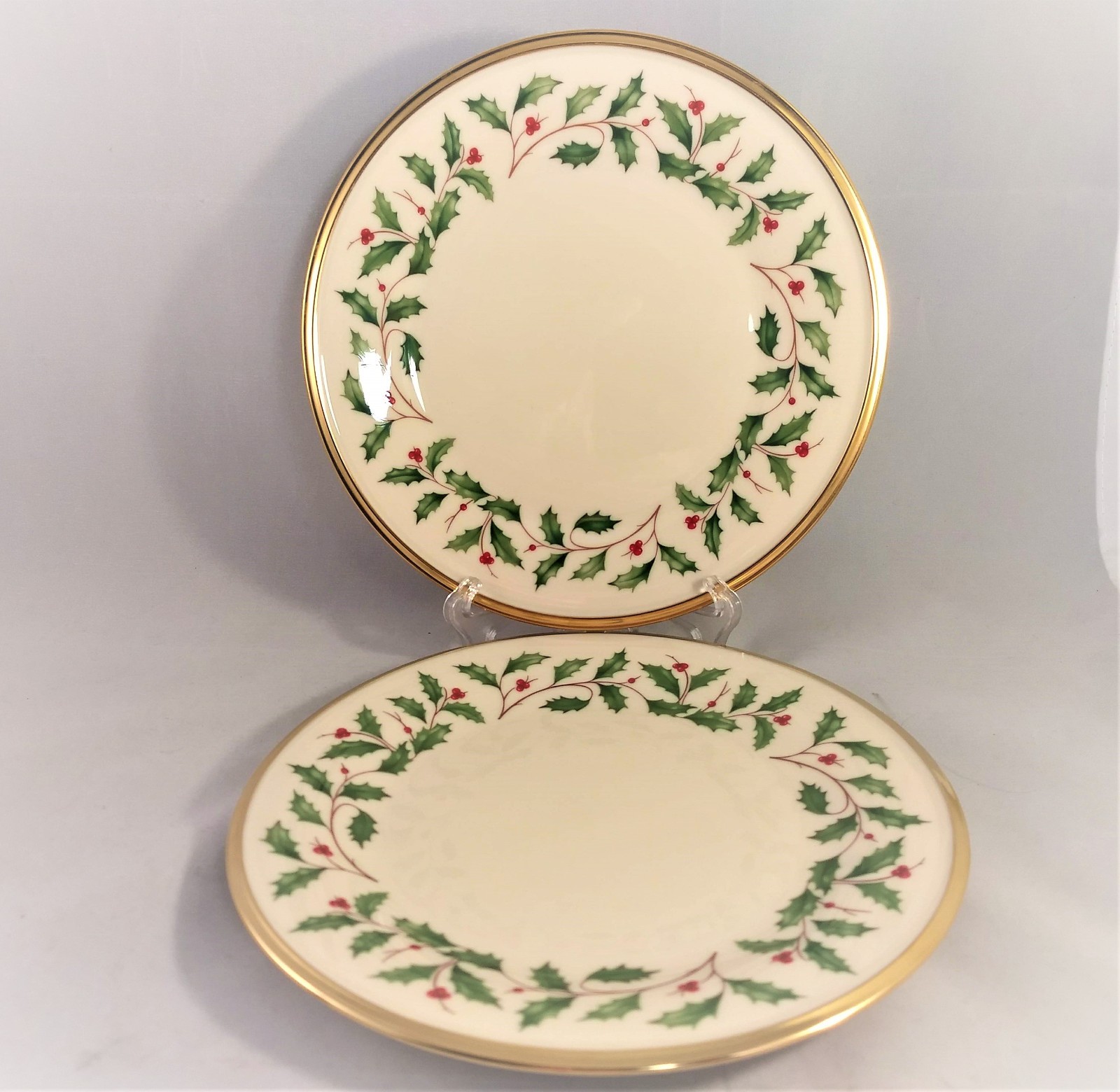 Set of 2 Lenox Holiday Dimension 8 1/8″ Salad Plates -Made in U.S.A