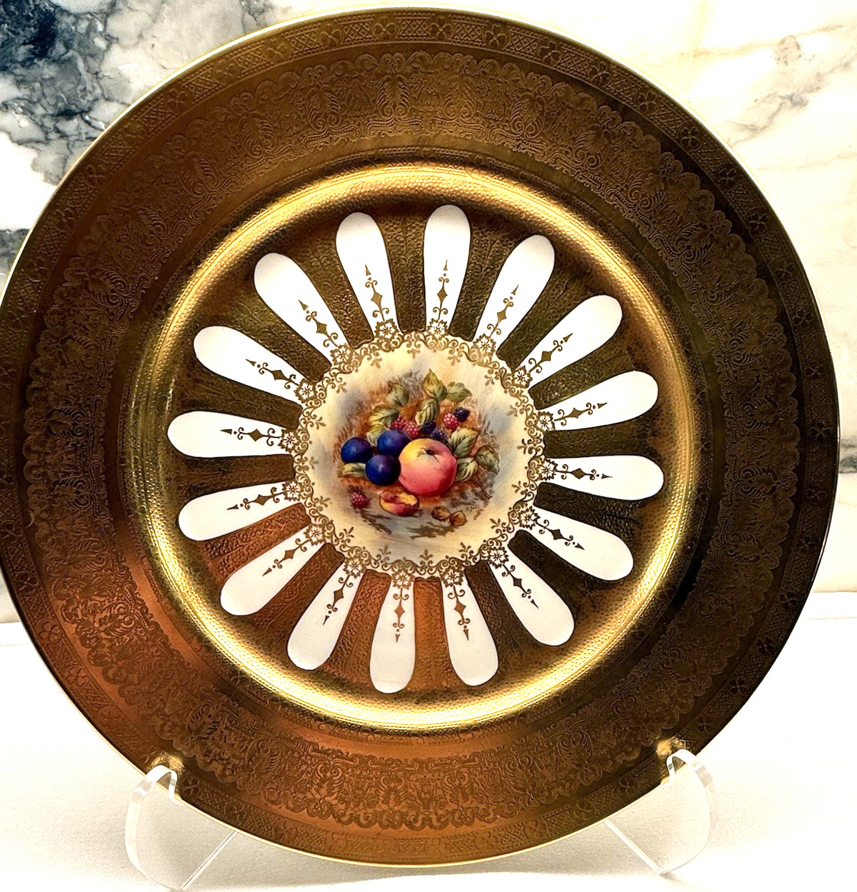 Vintage Aynsley Orchard Gold Bone China Dinner Plate Gold Encrusted 10.25″